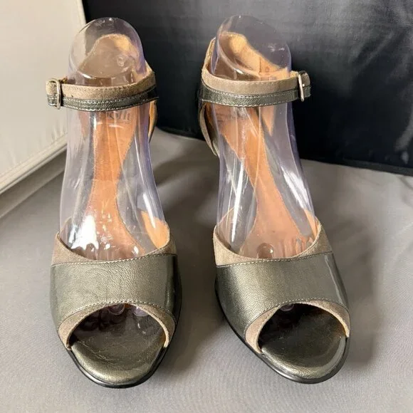 Sofft Gazelle Peep Toe Pumps Sandals Ankle Heeled Suede Green Women’s Size 10M - Picture 4 of 6